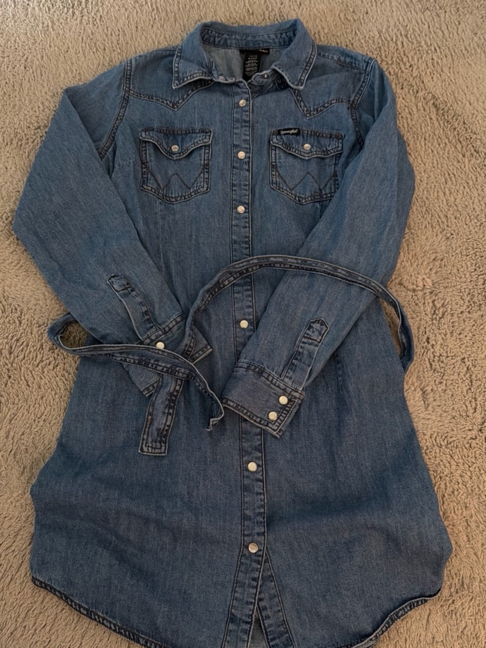 Wrangler Blue Denim Shirt Dress with Self Tie Waist